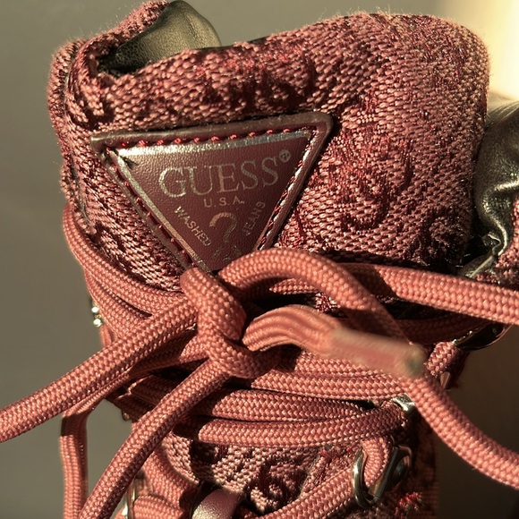 Guess Combat Boots Ankle Boots Lace-up Chunky Dark Red, Women’s Sz 7 - Picture 8 of 13